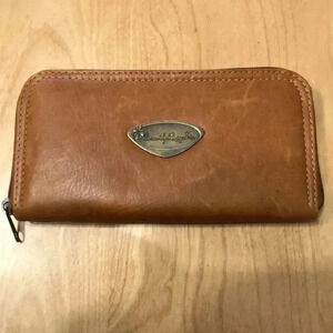 Beautiful Bags Etc. caramel brown leather wallet.  Accordion style with zipper.